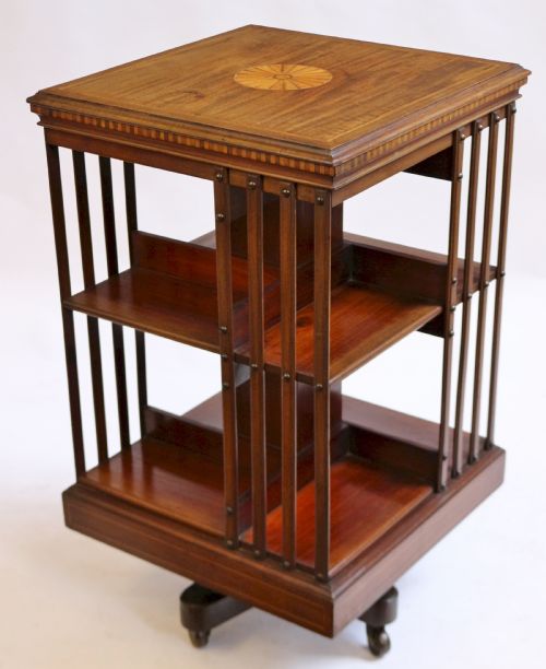 Edwardian Inlaid Mahogany Revolving Bookcase by Maples