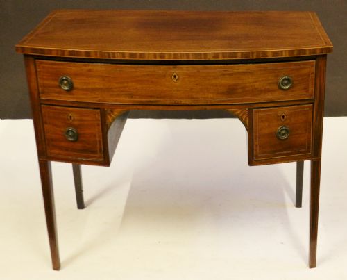 George 111 Mahogany Inlaid Bowfront 3 Drawer Kneehole Side Table