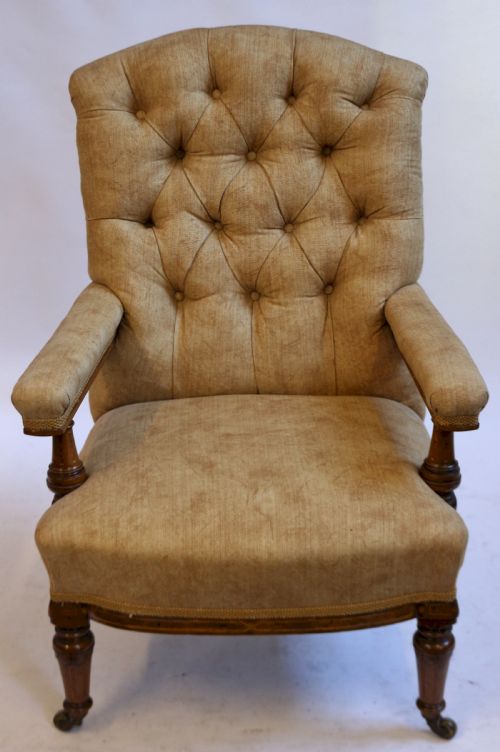 Victorian Inlaid Walnut Open Arm Chair