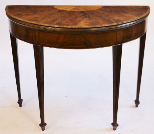 Edwardian Inlaid Mahogany Demi Lune Card Table with Double Lift Top