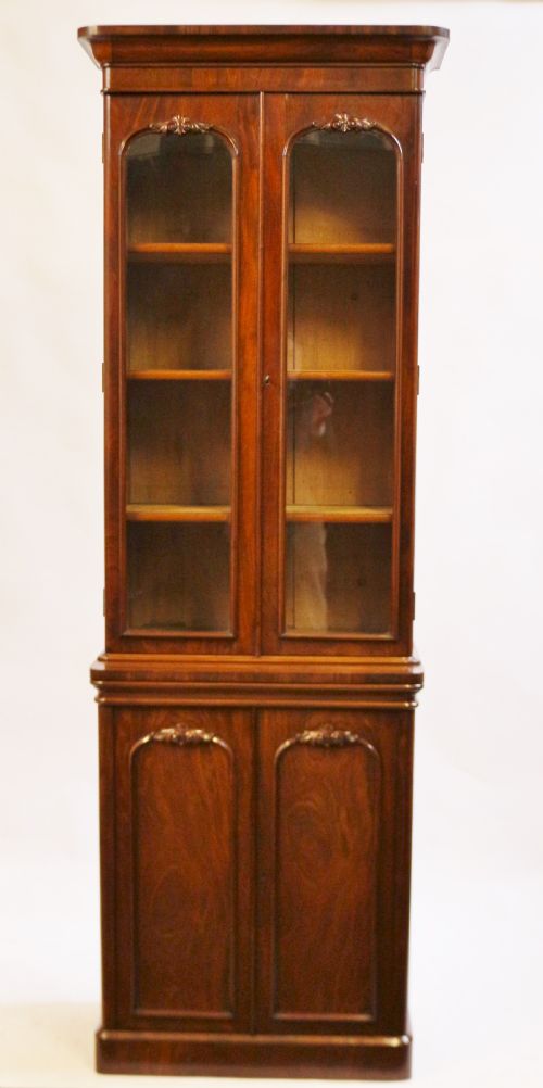 Victorian Mahogany Slim Cupboard Base Round Cornered 2 Door Bookcase