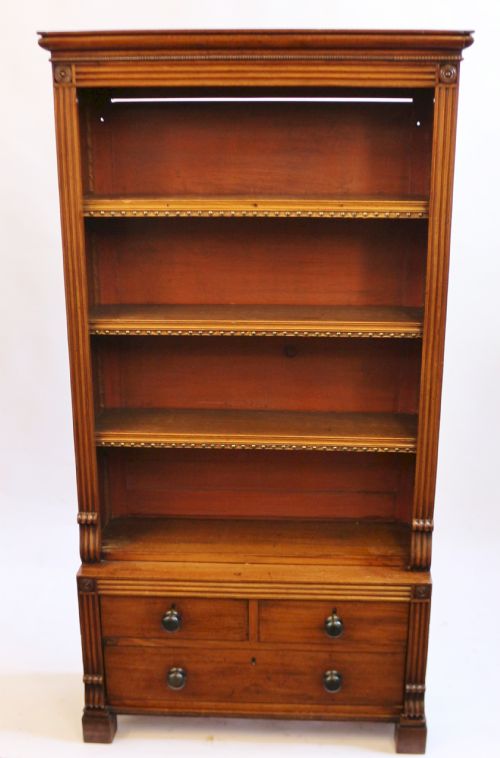 Regency Mahogany Open Bookcase with 3 Drawers Below