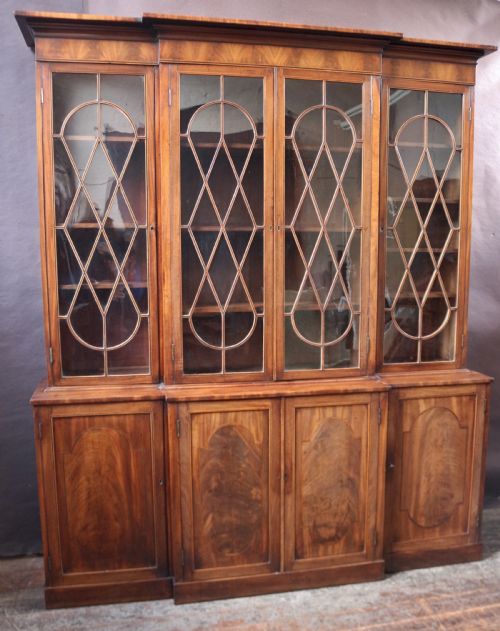Regency Mahogany 4 Door Inlaid Breakfront Glazed Bookcase