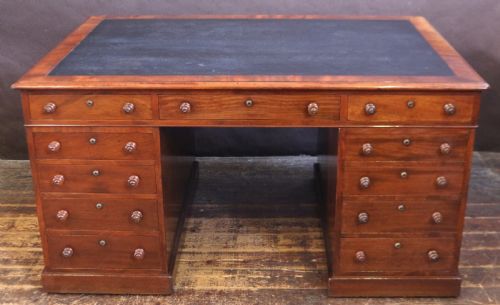 Early 19c Mahogany 3 Part 22 Drawer Partners Kneehole Desk