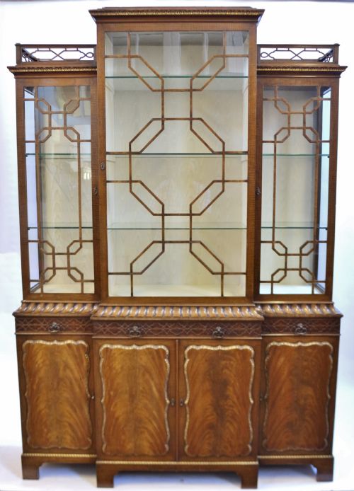 Edwardian Mahogany 'Chinese Chippendale' Breakfront Display Cabinet