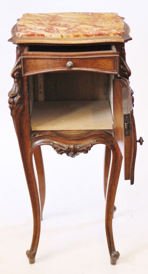 19C WALNUT FRENCH BOMBE BEDSIDE CUPBOARD - ADDITIONAL PHOTO 1