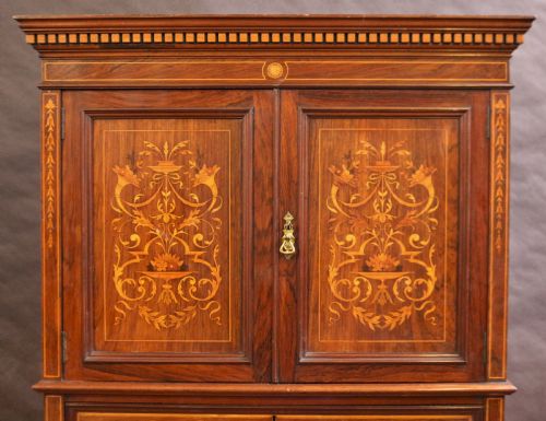 EDWARDIAN ROSEWOOD PROFUSELY INLAID CUPBOARD ON 5 DRAWER CHEST - ADDITIONAL PHOTO 4
