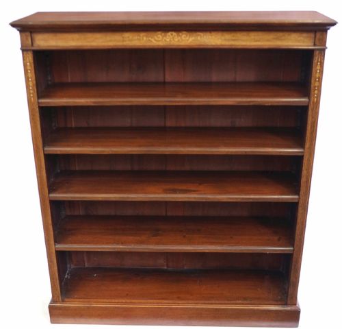 Edwardian Mahogany and Rosewood Open Inlaid Bookcase