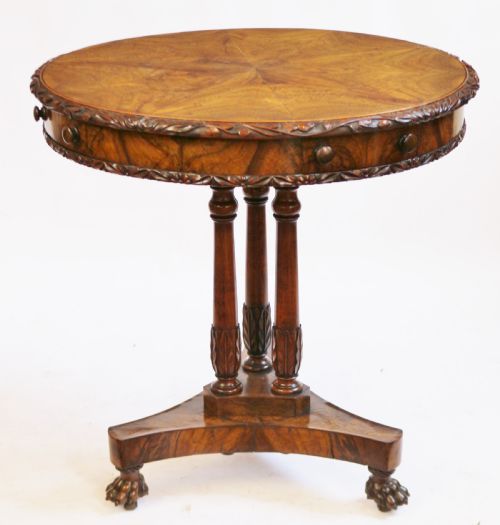 A Fine 19c Olivewood Maltese Pedestal Drum Table