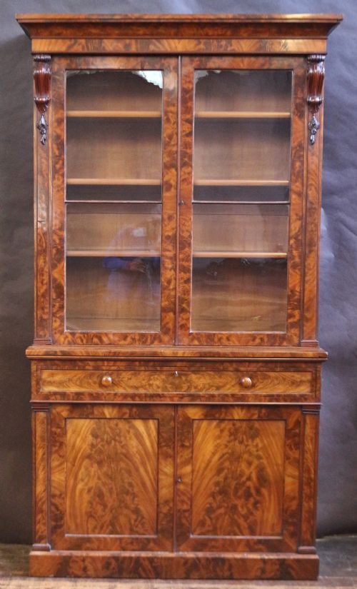 Fine Quality Early Victorian Flared Mahogany Cupboard Base Bookcase
