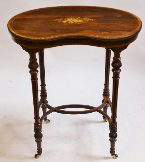 Late 19c Rosewood Inlaid Kidney Shaped Occasional Table