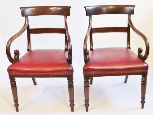 William 1v Mahogany Pair of Scroll Arm Carver Chairs