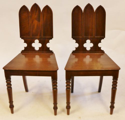 Regency Fine Mahogany Pair of 'Gothic' Hall Chairs