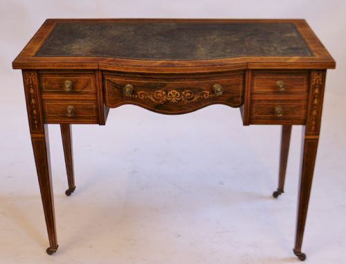 Edwardian Good Quality Inlaid Rosewood 5 Drawer Ladies Writing Table