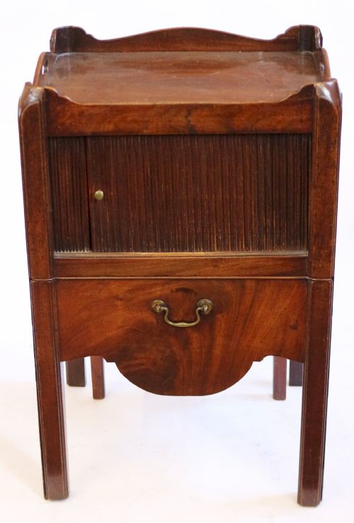 George 111 Mahogany Tray Top Commode Having Tambour Sliding Doo