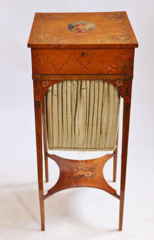 Edwardian Satinwood and Painted Decorated Work Table