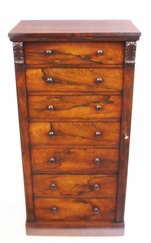 Early Victorian Rosewood 6 Drawer Wellington Chest