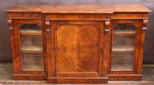 Victorian Figured Walnut 3 Door Breakfront Side Cabinet