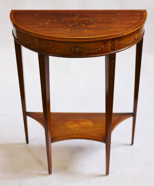 Fine Edwardian Inlaid Mahogany Demi Lune Side Console Table