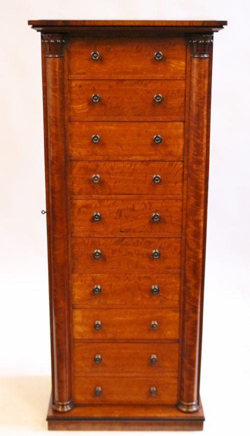 Fine Quality William 1v Satinwood 9 Drawer Wellington Chest
