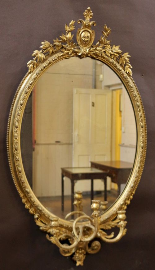 MID 19C GILT OVAL GIRANDOLE WALL MIRROR - ADDITIONAL PHOTO 4