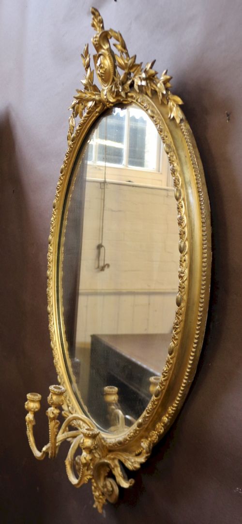 MID 19C GILT OVAL GIRANDOLE WALL MIRROR - ADDITIONAL PHOTO 5