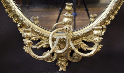 MID 19C GILT OVAL GIRANDOLE WALL MIRROR - ADDITIONAL PHOTO 6