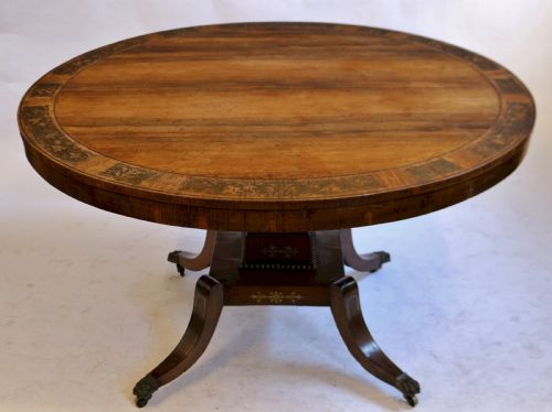 A Fine Regency Rosewood Brass Inlaid Circular Centre Table