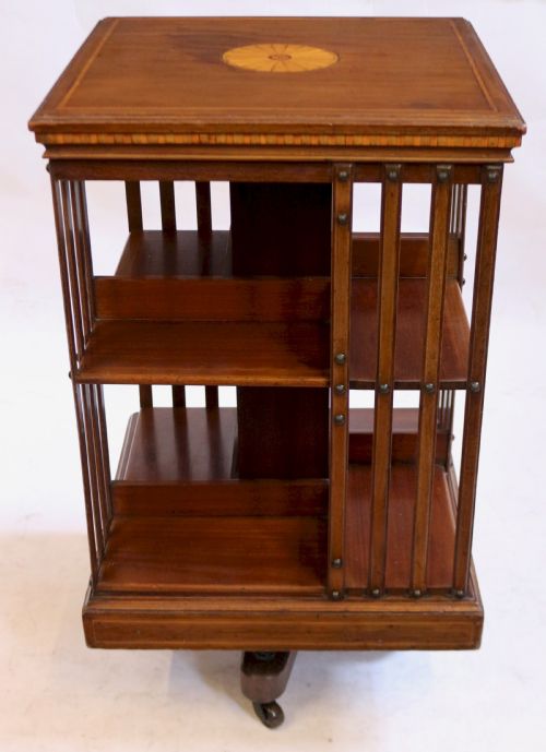 Edwardian Inlaid Mahogany Revolving Bookcase by Maples