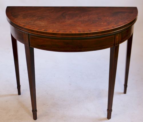 Fine Quality George 111 Mahogany Inlaid Demi Lune Card Table