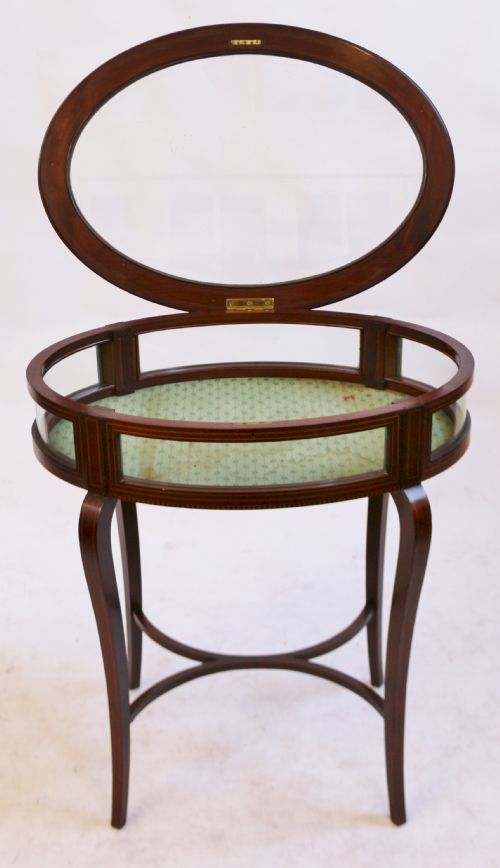 EDWARDIAN INLAID MAHOGANY OVAL BIJOUTERIE TABLE - ADDITIONAL PHOTO 3