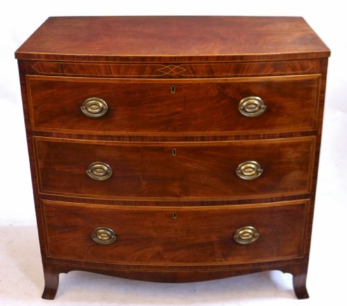 George 111 Mahogany Inlaid 3 Drawer Bow Chest