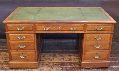 Late Victorian Solid Walnut 5' Kneehole Desk Having 9 Mahogany Lined Drawers
