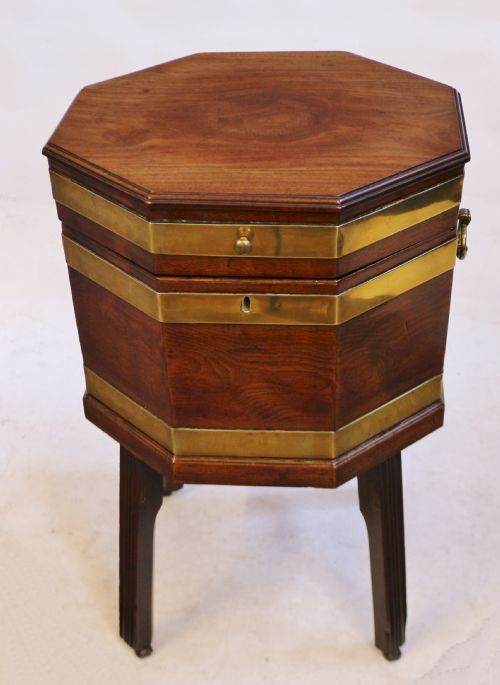 George111 Mahogany Brass Bound Octagonal Wine Cooler on Stand