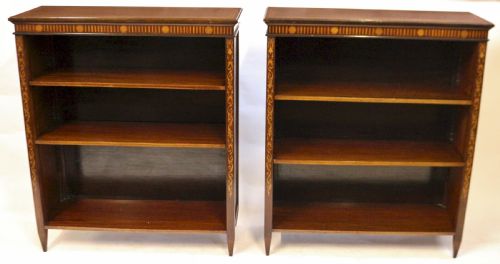 Pair of Edwardian Inlaid Mahogany Open Bookcases