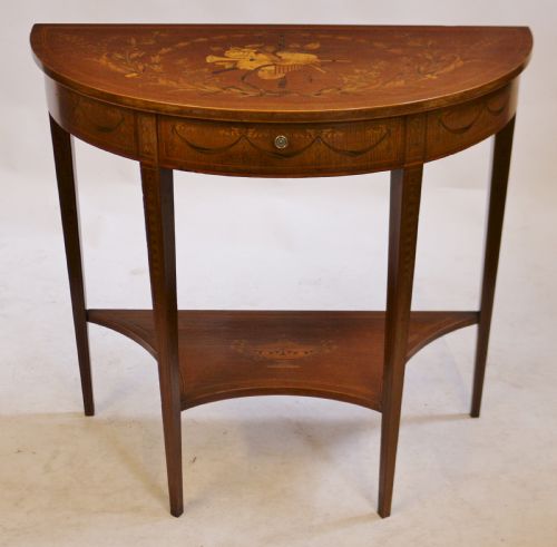 Fine Edwardian Inlaid Mahogany Demi Lune Side Console
