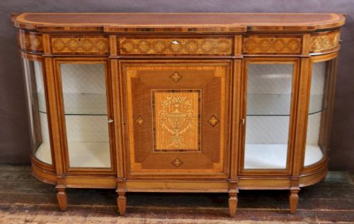 Edwardian Inlaid Mahogany Breakfront and Bow End Side Cabinet