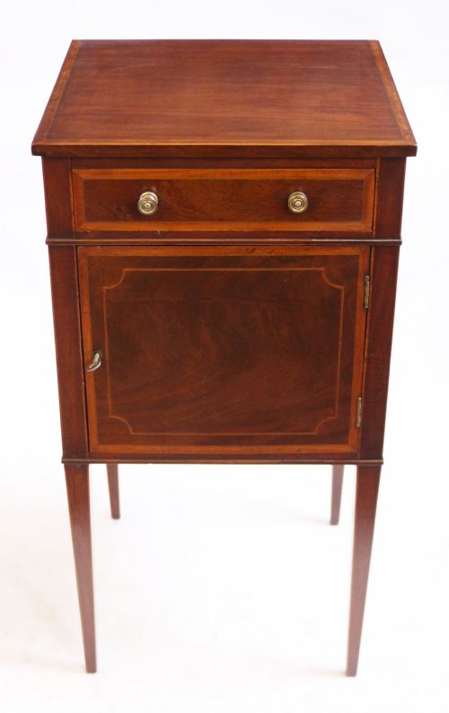 Edwardian Mahogany Satinwood Banded Bedside Cupboard