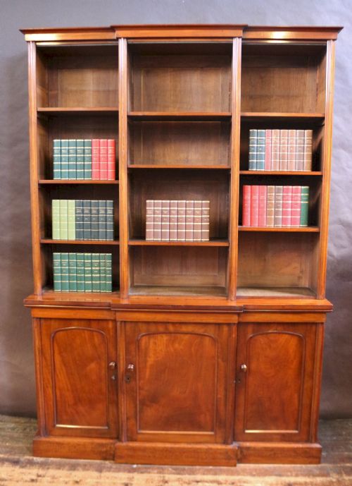Victorian Mahogany Open Top Breakfront Bookcase