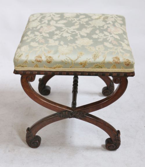 William 1v Rosewood X Frame Upholstered Stool.