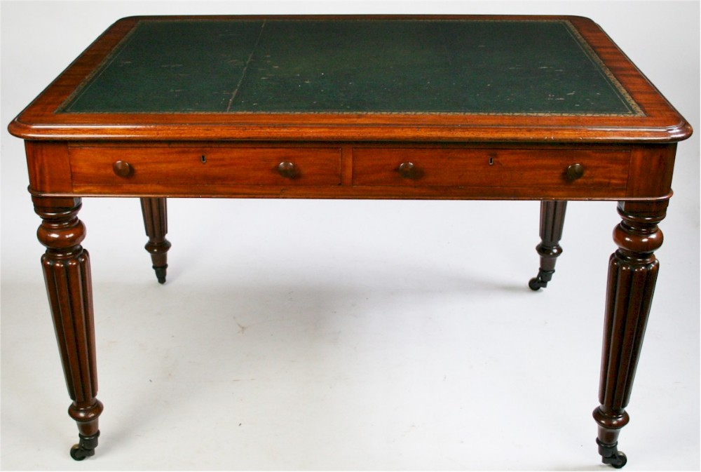 William 1V Mahogany 2 Drawer Writing Table stamped W&C Wilkinson.