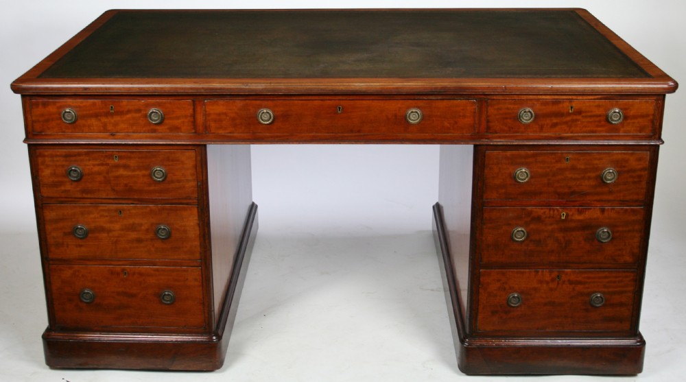 Early Victorian Mahogany 3 Part Partners Kneehole Desk.