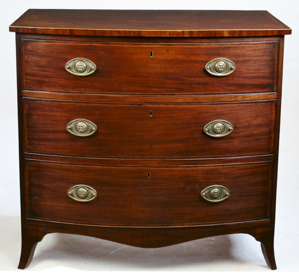 George 111 Mahogany Bow Chest having 3 Oak Lined Drawers.