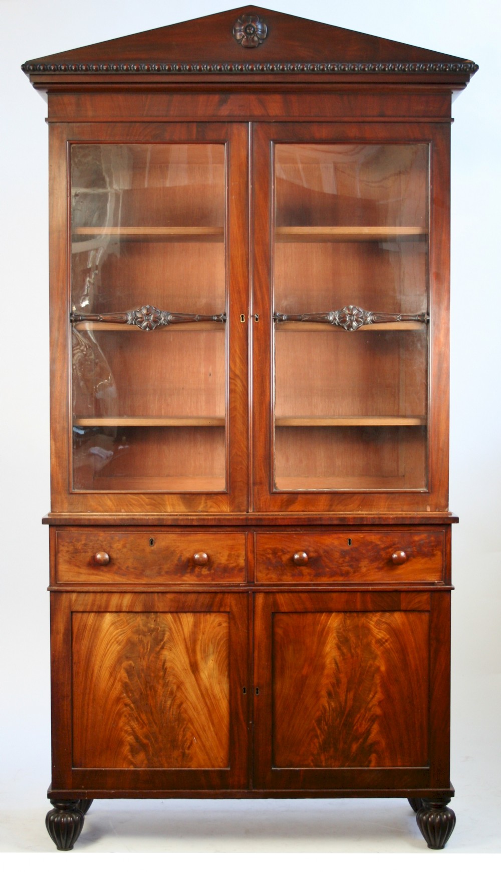 George 1V Figured Mahogany Cupboard Base Bookcase.