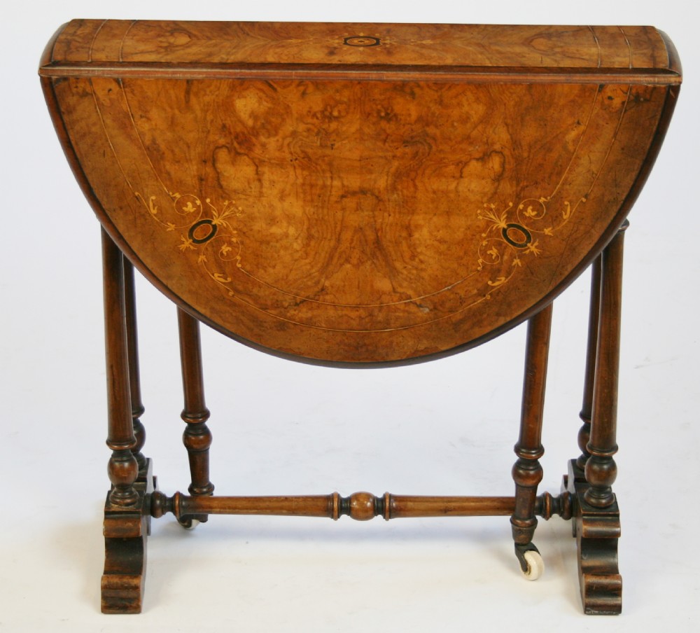 Victorian Inlaid Figured Walnut Small Sutherland Table.