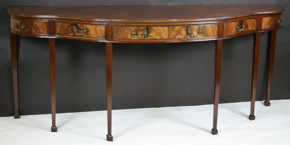 Late 19C Mahogany Serpentine Shaped 3 Drawer Serving Table.