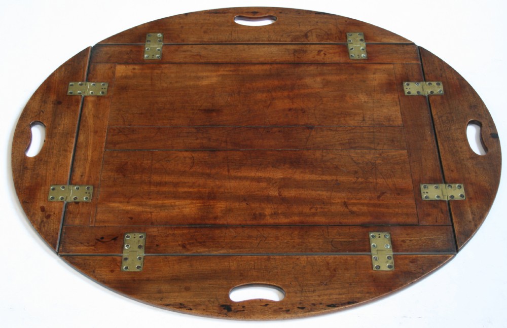 George 111 Mahogany Oval Butlers Tray with Folding Sides.