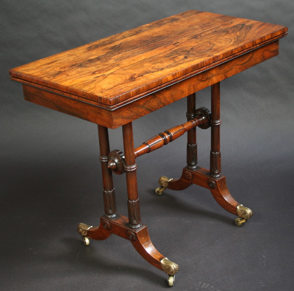 William 1V Figured Rosewood End Support Card Table.