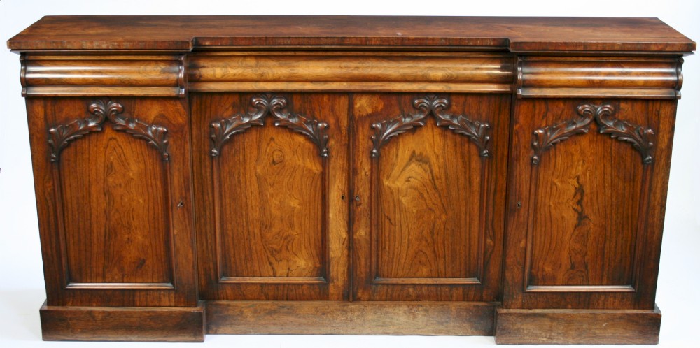 Victorian Rosewood Inverted Breakfront 4 Door Side Cabinet.