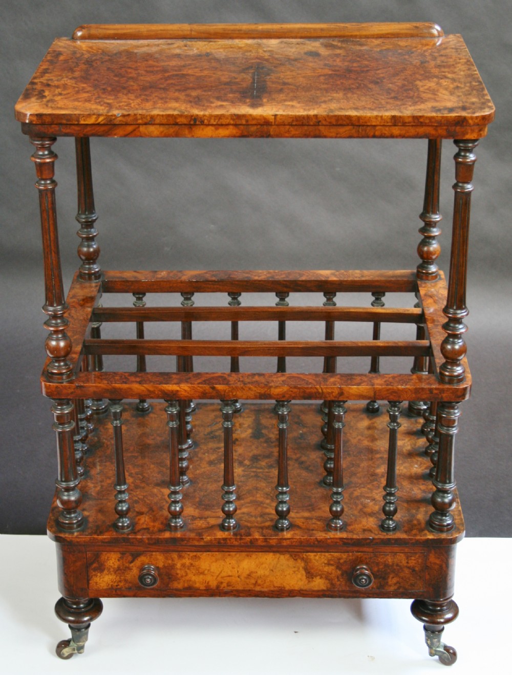 Victorian Figured Walnut Canterbury Whatnot.